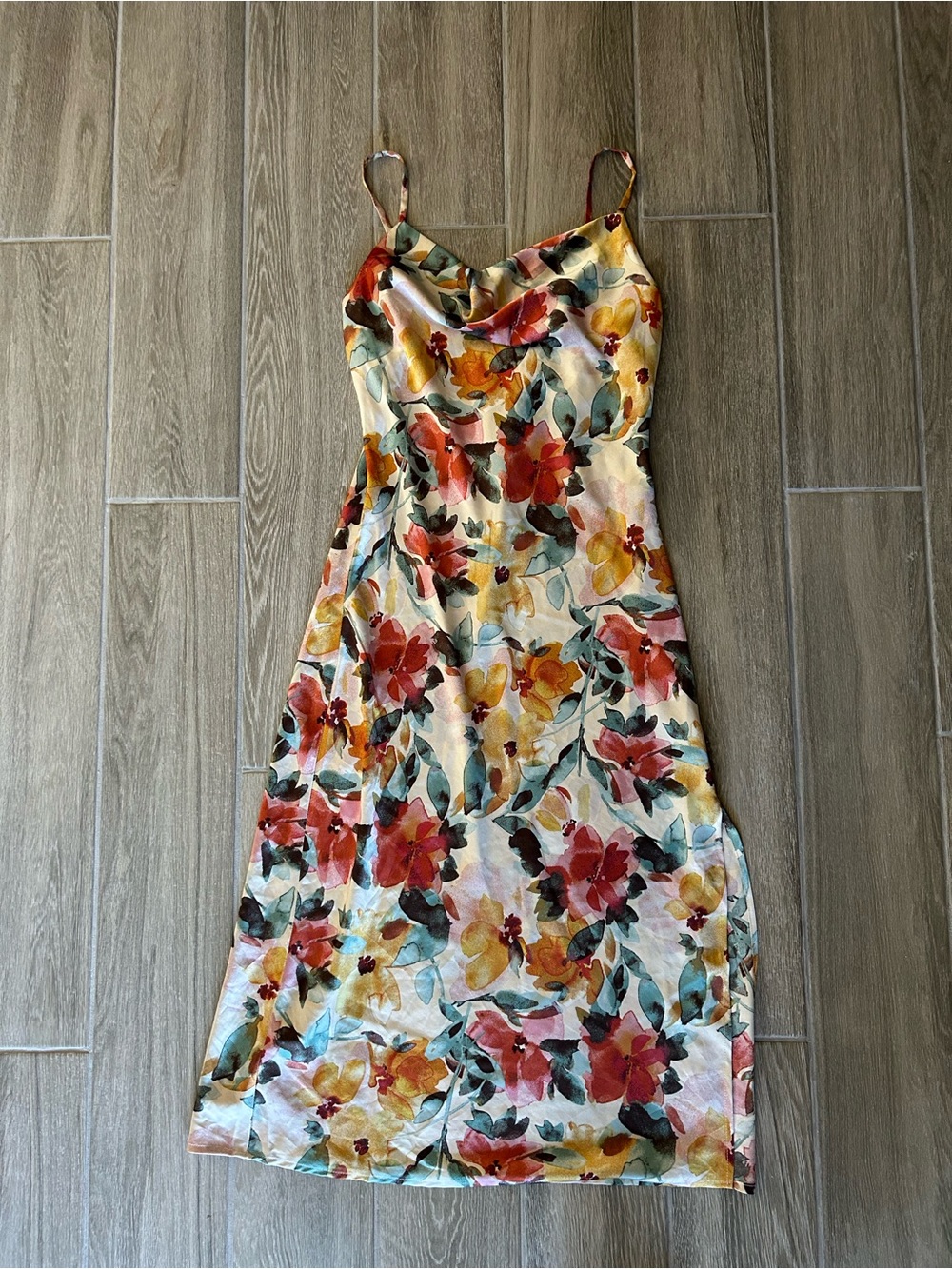 Floral Slip Midi Dress in Cream and Multicolor